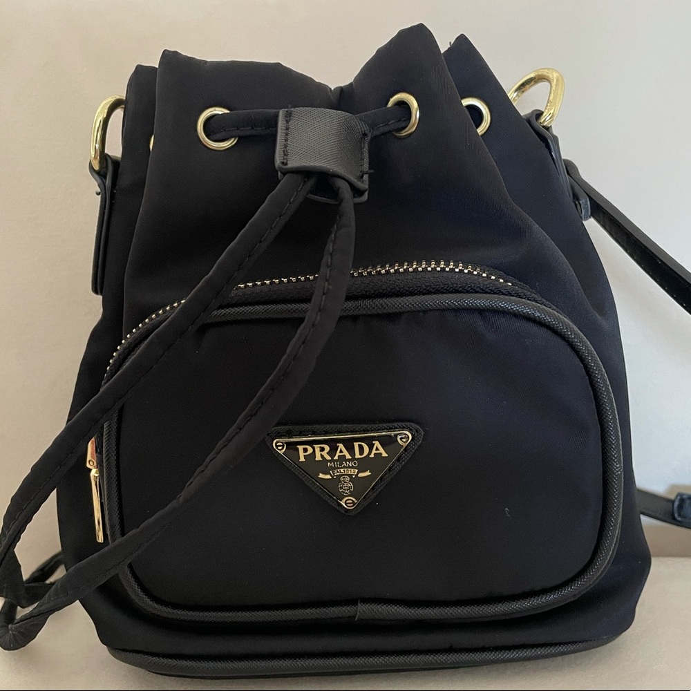 Prada Black Tessuto Small Bucket Bag Purse